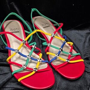 Vintage IMPO Stretch Women's Rylie Strappy Wedge Sandals Red Multi Color Size 9M